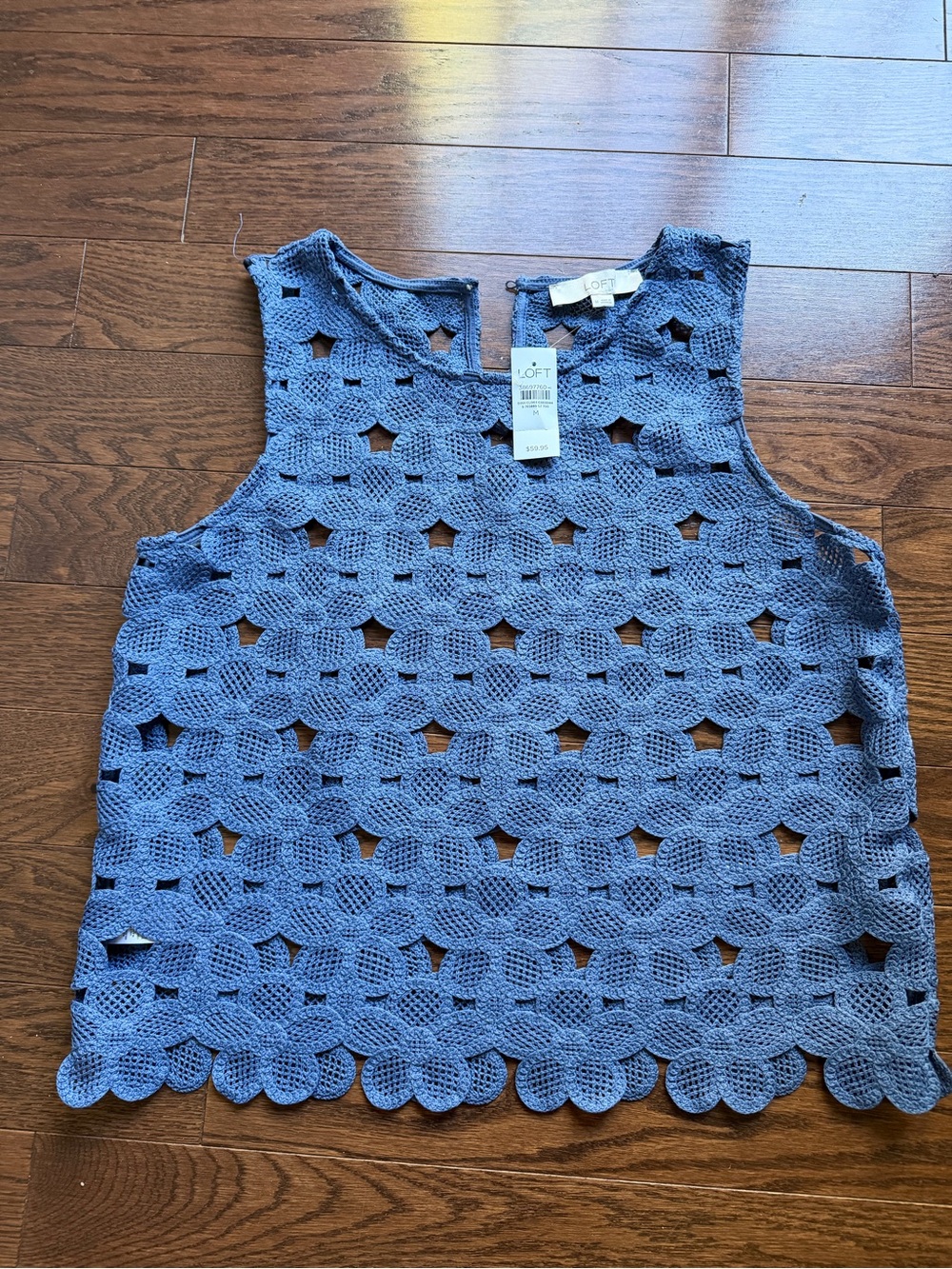 LOFT Dusty Blue Crochet Tank Top